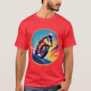 モーターサイクリストのレーシングダイナミックイラストレーション Tシャツ