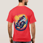 モーターサイクリストのレーシングダイナミックイラストレーション Tシャツ (裏面)