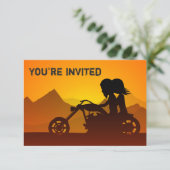 モーターサイクルカップルと山の結婚夕日 招待状 (スタンド正面)