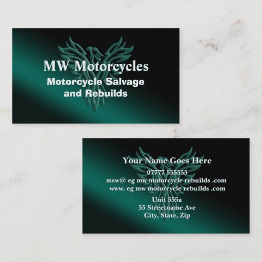 モーターサイクルサルベージとリビルド、フェニックスライジング 名刺 (正面/裏面)