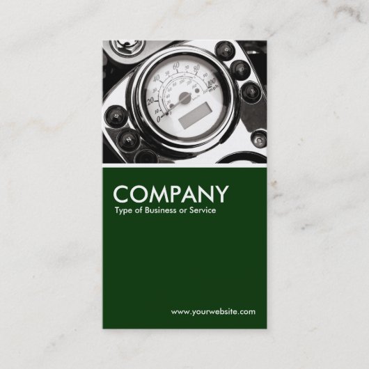 モーターサイクルスピードメーター – ダークグリーン 名刺 (正面)