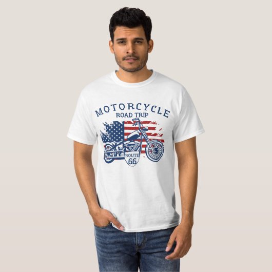 モーターサイクルロードトリップルート66 USAフラグTシャツ Tシャツ (正面フル)