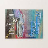 モーターシティデトロイトミシガン旅行ポスター。 ジグソーパズル (横)