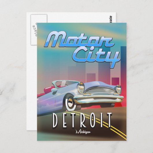 モーターシティデトロイトミシガン旅行ポスター。 ポストカード (正面/裏面)