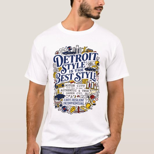 モーターシティ ミシガン州デトロイトの都会的なデザイン Tシャツ (正面)