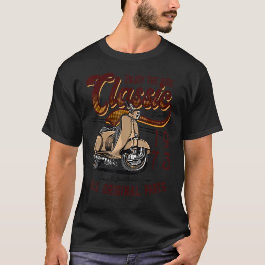 モータースクータクラシックーMOPEDライダー誕生日1973 Tシャツ (正面)