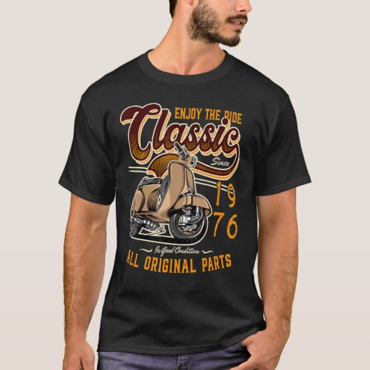 モータースクータクラシックーMOPEDライダー誕生日1976 Tシャツ (正面)