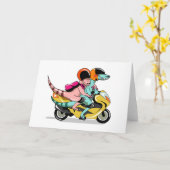 モータースクーターに乗って2人の漫画のラプター。 カード (黄色い花)