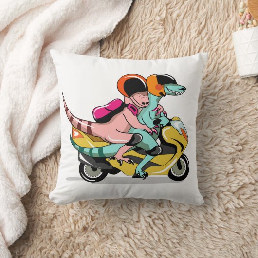 モータースクーターに乗って2人の漫画のラプター。 クッション (ブランケット)