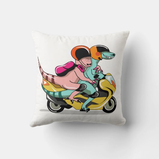 モータースクーターに乗って2人の漫画のラプター。 クッション (裏面)
