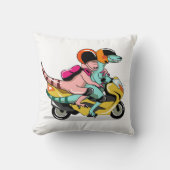 モータースクーターに乗って2人の漫画のラプター。 クッション (正面)