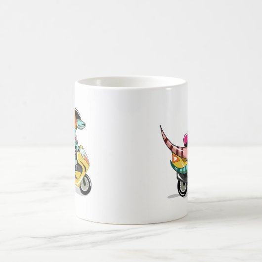 モータースクーターに乗って2人の漫画のラプター。 コーヒーマグカップ (中央)