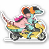 モータースクーターに乗って2人の漫画のラプター。 シール (正面)