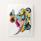 モータースクーターに乗って2人の漫画のラプター。 ジグソーパズル (縦)