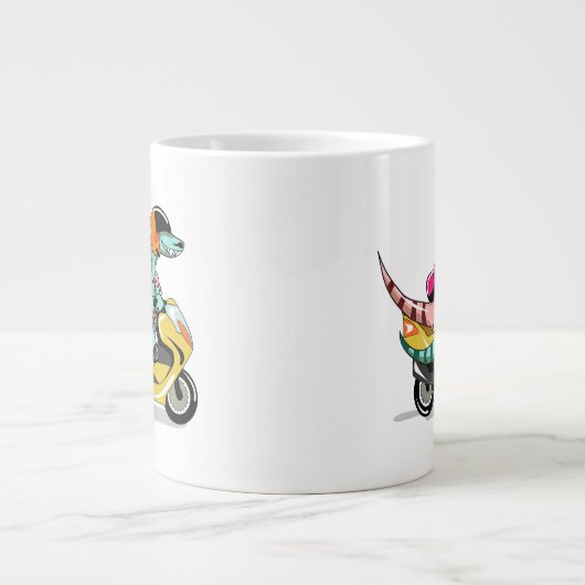 モータースクーターに乗って2人の漫画のラプター。 ジャンボコーヒーマグカップ (正面)