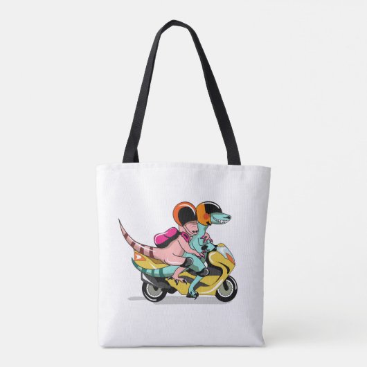 モータースクーターに乗って2人の漫画のラプター。 トートバッグ (裏面)