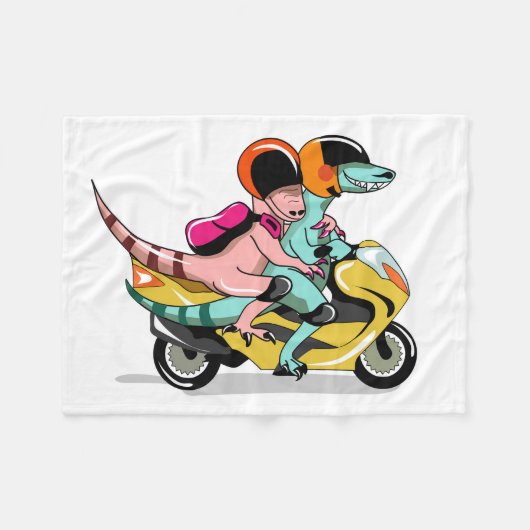 モータースクーターに乗って2人の漫画のラプター。 フリースブランケット (正面(横))