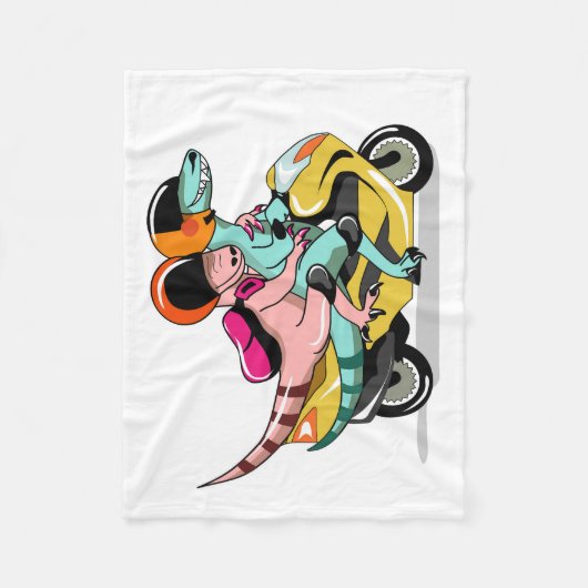 モータースクーターに乗って2人の漫画のラプター。 フリースブランケット (正面)