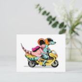 モータースクーターに乗って2人の漫画のラプター。 ポストカード (スタンド正面)