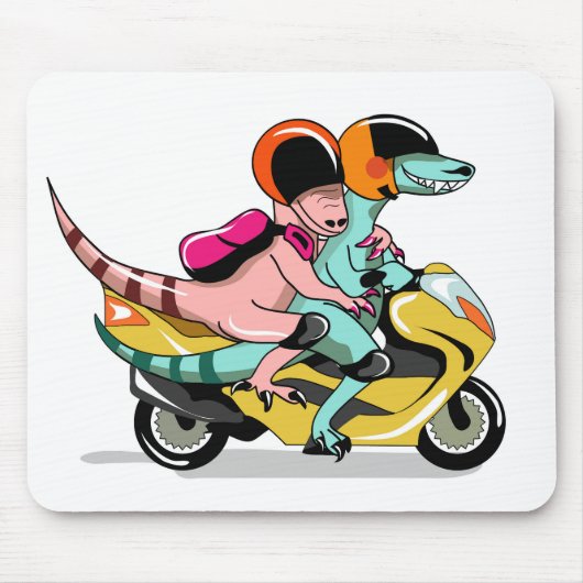 モータースクーターに乗って2人の漫画のラプター。 マウスパッド (正面)