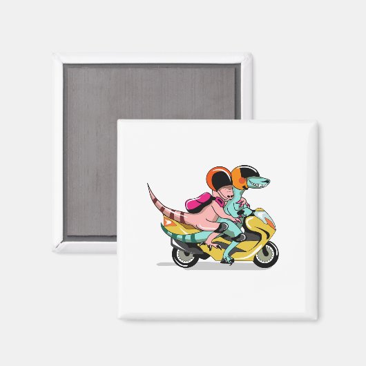 モータースクーターに乗って2人の漫画のラプター。 マグネット (正面/裏面)