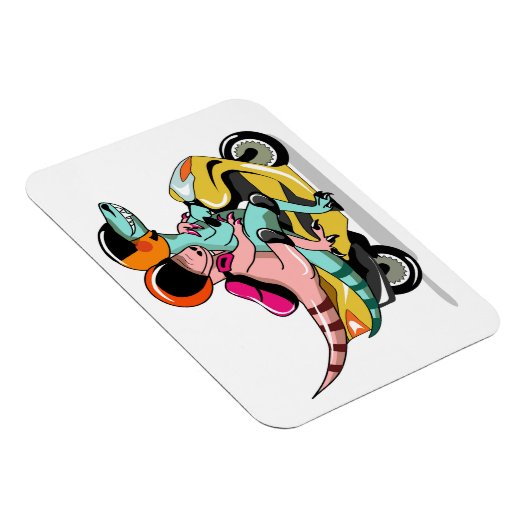 モータースクーターに乗って2人の漫画のラプター。 マグネット (右側)