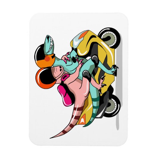 モータースクーターに乗って2人の漫画のラプター。 マグネット (縦)