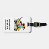 モータースクーターに乗って2人の漫画のラプター。 ラゲッジタグ (正面横)