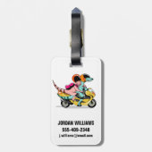 モータースクーターに乗って2人の漫画のラプター。 ラゲッジタグ (裏面縦)