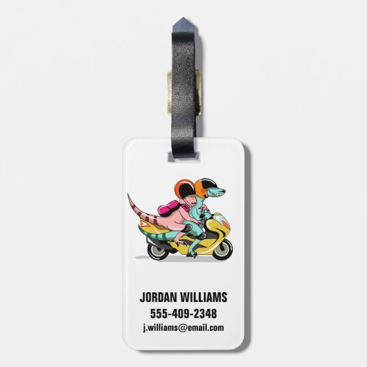 モータースクーターに乗って2人の漫画のラプター。 ラゲッジタグ (裏面縦)