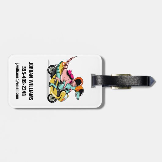 モータースクーターに乗って2人の漫画のラプター。 ラゲッジタグ (裏面横)