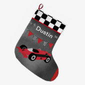 モータースポーツおよび市松模様にされる ラージクリスマスストッキング (正面 (吊り時))