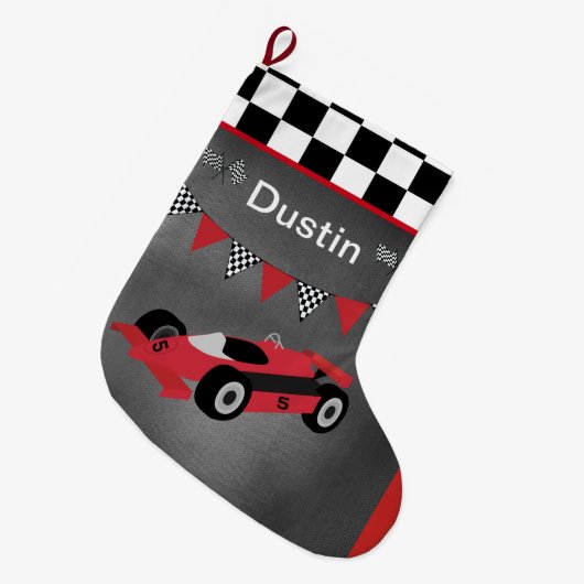 モータースポーツおよび市松模様にされる ラージクリスマスストッキング (正面 (吊り時))