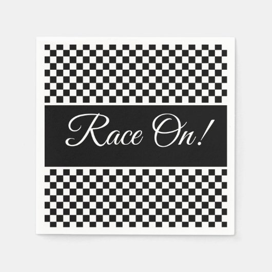 モータースポーツデザイナー白黒チェック スタンダードカクテルナプキン (正面)