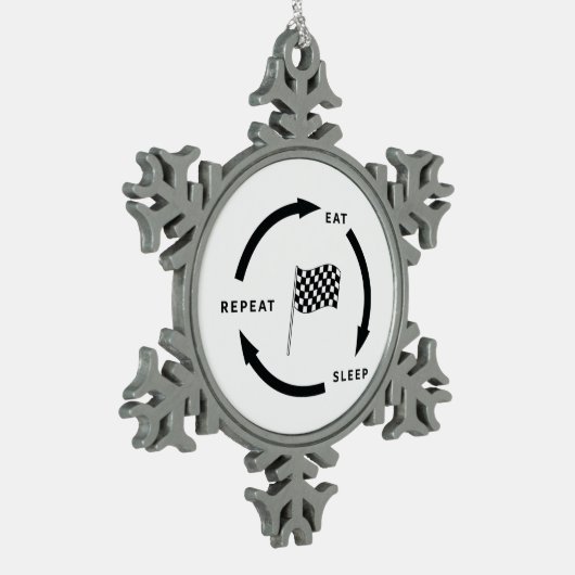 モータースポ食べートスリープリピートスポーツファンことわざ スノーフレークピューターオーナメント (左)