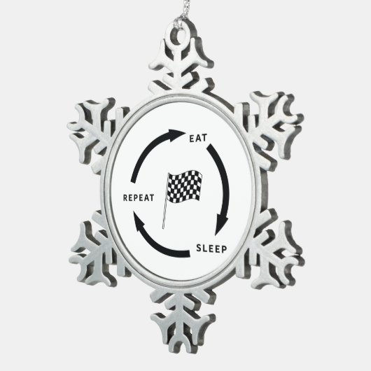 モータースポ食べートスリープリピートスポーツファンことわざ スノーフレークピューターオーナメント (右)
