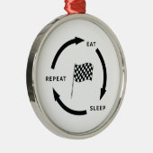 モータースポ食べートスリープリピートスポーツファンことわざ メタルオーナメント (右)