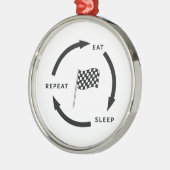 モータースポ食べートスリープリピートスポーツファンことわざ メタルオーナメント (左)