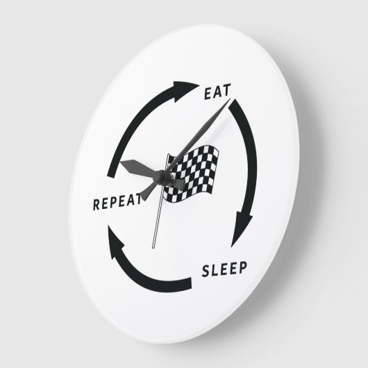 モータースポ食べートスリープリピートスポーツファンことわざ ラージ壁時計 (傾斜)