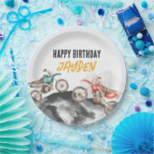 モーターダートバイクファーストワンバースデーパーティー ペーパープレート (パーティー)