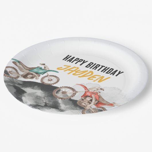 モーターダートバイクファーストワンバースデーパーティー ペーパープレート (アングル)
