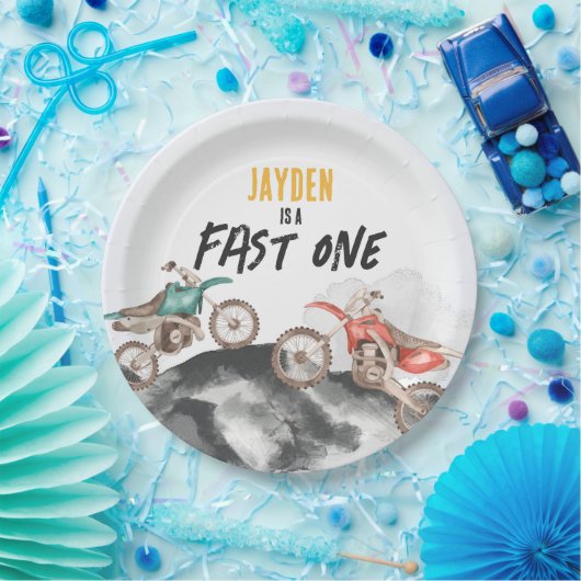 モーターダートバイクファーストワンバースデーパーティー ペーパープレート (パーティー)
