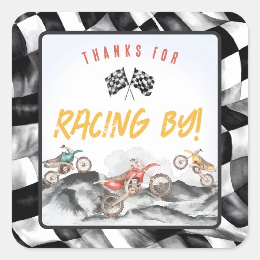 モーターダートバイク誕生日パーティーのお気に入り スクエアシール (正面)