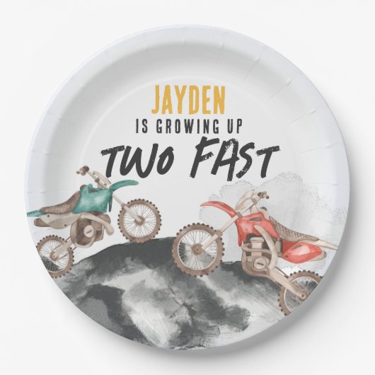 モーターダートバイク2速2番目の誕生日パーティー ペーパープレート (正面)