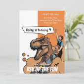 モーターバイクに乗るT-Rex ダイノ・フュエルド・ファン 誕生日 招待状 (スタンド正面)