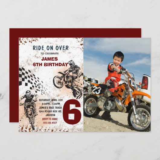 モーターバイクダートバイクフォト誕生日招待状 招待状 (正面/裏面)