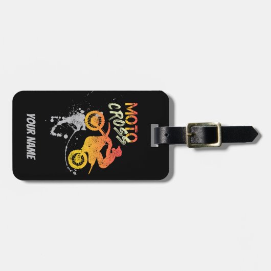 モーターバイク用モトクロスバイクもしくは自転車に乗る人及びモーターサイクルヴィンタ ラゲッジタグ (正面横)