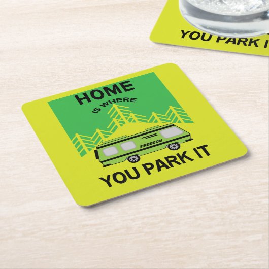 モーターホームキャンプ |キャンピングモーターホーム | RVマグ スクエアペーパーコースター (アングル)