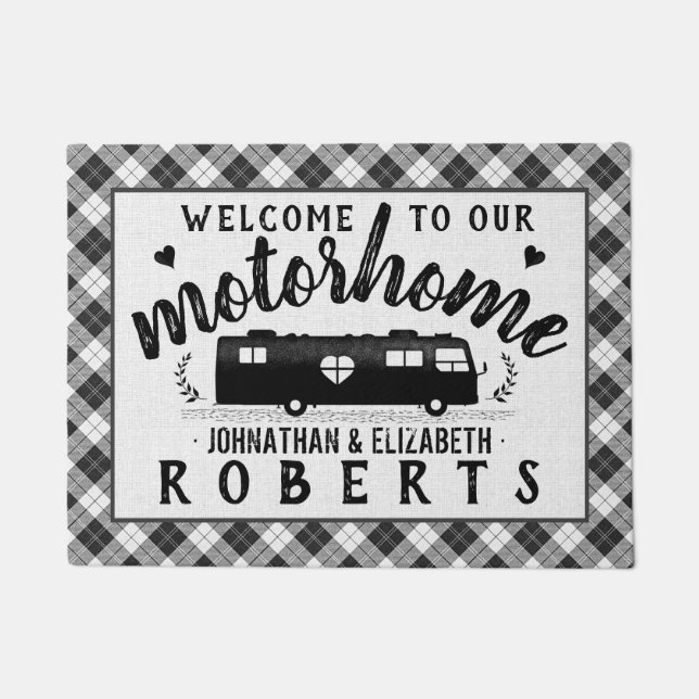 モーターホームRVグレ素朴ープレイドファームハウカスタムス ドアマット (正面)