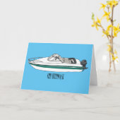 モーターボート漫画イラストレーション カード (黄色い花)